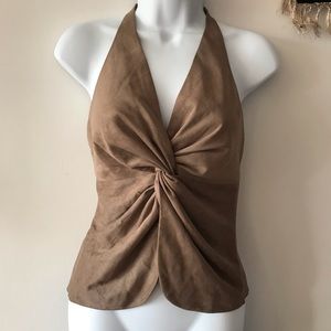 Leather halter top with neck tie size Small